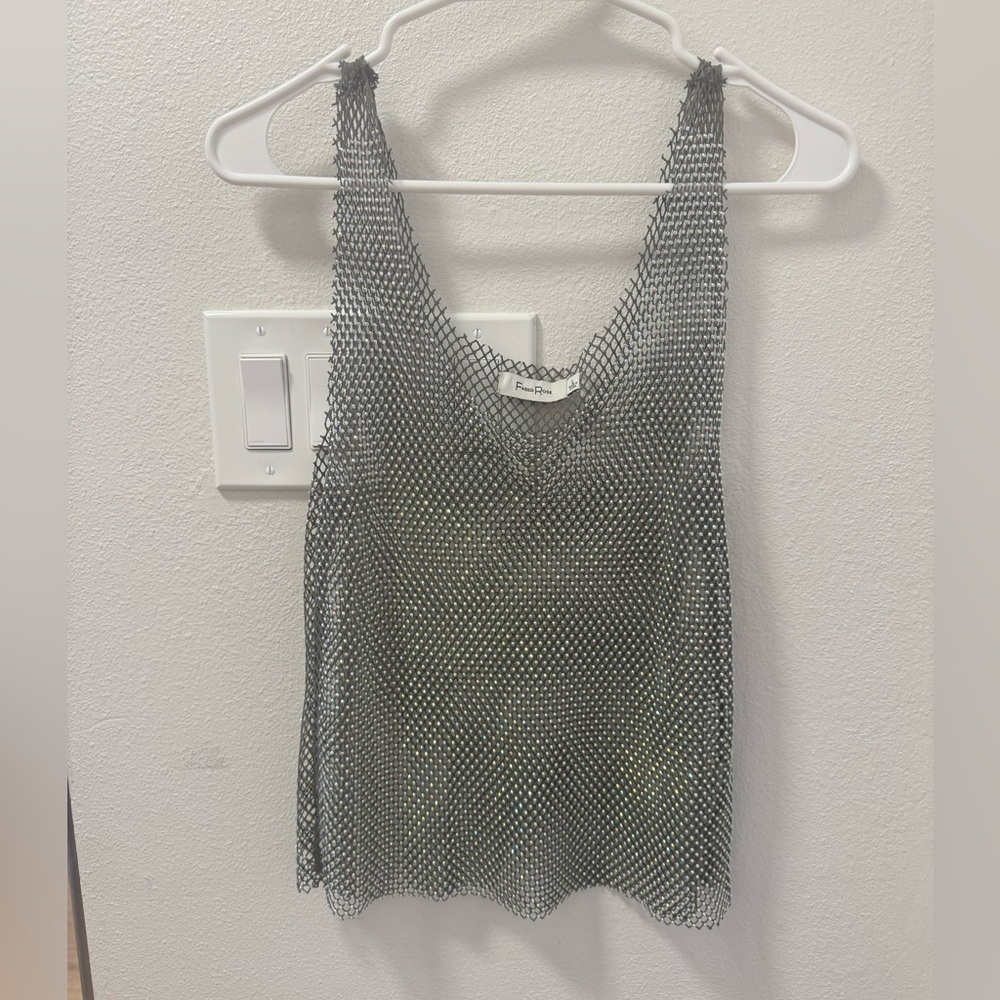 Sparkly Chic Gray Mesh Tank Top